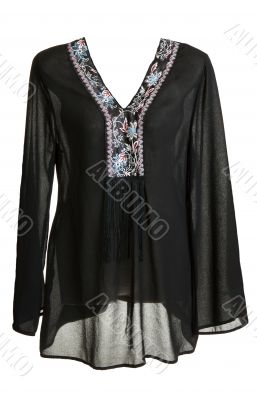 Feminine blackenning blouse with decoration by collar