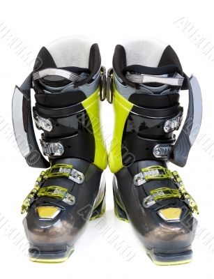 Pair green-dark ski shoe