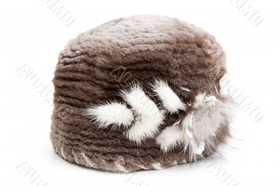 Women`s fur hat with the pattern
