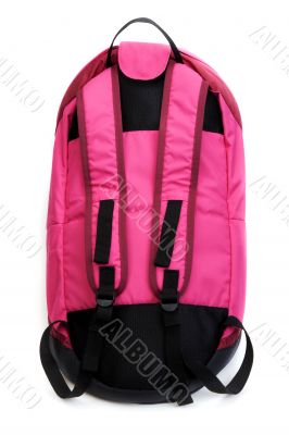 Red backpack with black straps