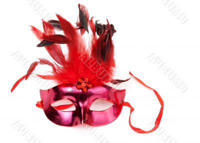 Red mask with feathers