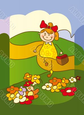 Girl picking flowers