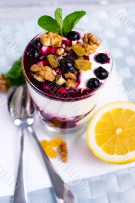 cream dessert with black currants cream dessert with black currants