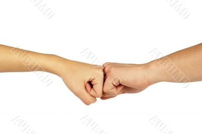 Two hands: man and woman, isolated on white