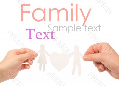 paper family in hands isolated on a white background paper family in hands isolated on a white background