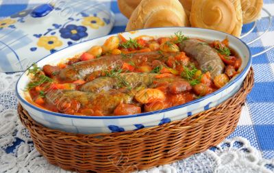 Home sausages with beans