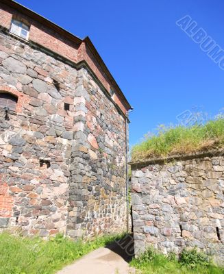 Stone Wall of Suomenlinna Sveaborg Fortress in Helsinki, Finland