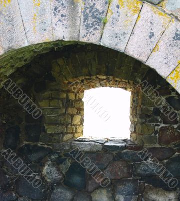 Window in stone Wall of Suomenlinna Sveaborg Fortress in Helsink