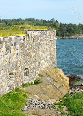Stone Wall of Suomenlinna Sveaborg Fortress in Helsinki, Finland