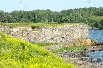 Stone Wall of Suomenlinna Sveaborg Fortress in Helsinki, Finland