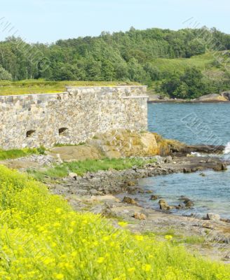 Stone Wall of Suomenlinna Sveaborg Fortress in Helsinki, Finland