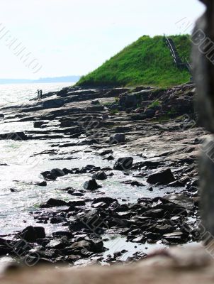 View of Finland Gulf through the window in stone wall 