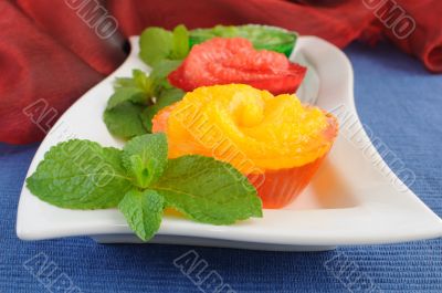 Dessert of oranges in jelly