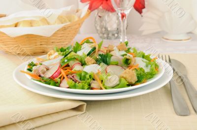 Vegetable salad with chicken and yogurt