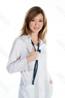 Female doctor with a human skull in his hands Female doctor with a human skull in his hands