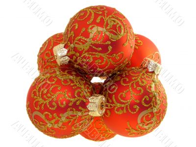 Christmas decoration, red balls isolated on white 