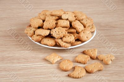 Children figured crackers on a plate Children figured crackers on a plate