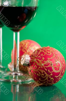 New Year`s still life - glasses of wine and Christmas balls New Year`s still life - glasses of wine and Christmas balls