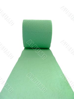 Green toilet paper isolated on white background 