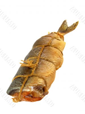 Appetizing hot smoked salmon isolated on a white background Appetizing hot smoked salmon isolated on a white background