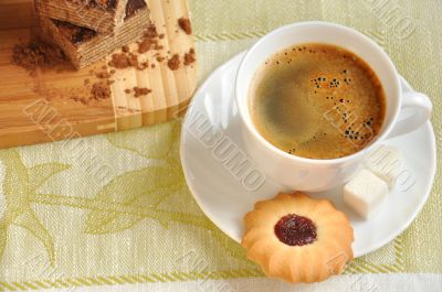 Morning coffee with biscuits and cake 