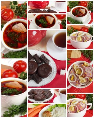 Mouth-watering home cooking, collage. Ready meals