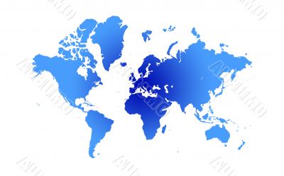 Blue and white Illustrated world map with white background
