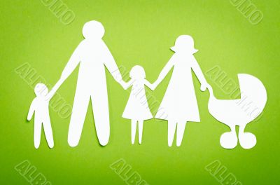 Closeup of paper family on white background