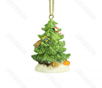 Decorated, well-dressed Christmas tree on a white background