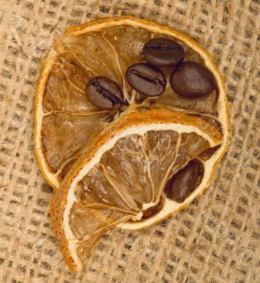 lemons and coffee beans on burlap lemons and coffee beans on burlap