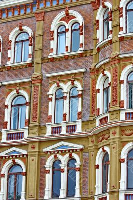 Beautiful rows of windows on an old building in Helsinki  