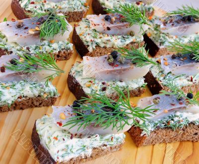 Snack rye bread and herring