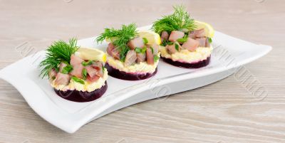 Appetizer with herring and beets