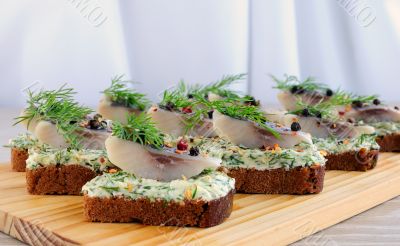 Snack rye bread and herring