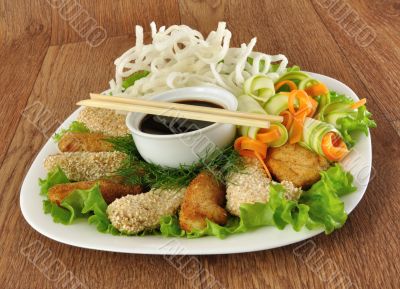 Chicken fillet with rice noodles and vegetables Chicken fillet with rice noodles and vegetables