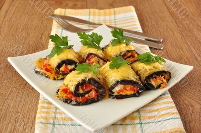 Eggplant rolls stuffed with cheese Eggplant rolls stuffed with cheese