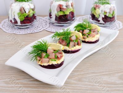 Appetizer with herring and beets