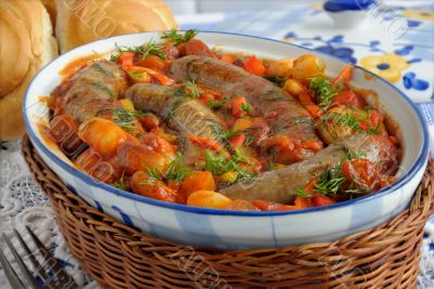Home sausages with beans Home sausages with beans