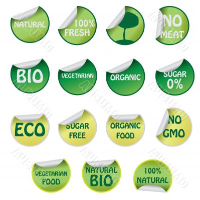 Set of icons with text about natural products. Set of icons with text about natural products.