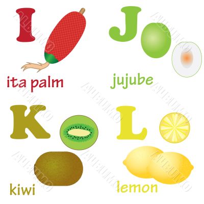 Alphabet letters I-L with fruits. Alphabet letters I-L with fruits.