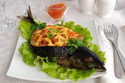 Mackerel stuffed with vegetables and cheese Mackerel stuffed with vegetables and cheese