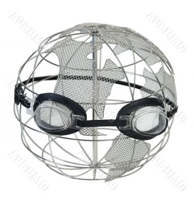 Wire Globe Wearing Goggles