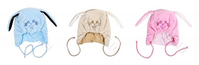 A collage of the three children`s hats in the shape of the muzzl