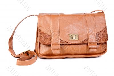 Brown leather handbag fashionable women