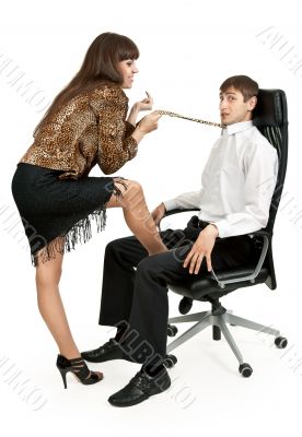 she pulls a businessman tie