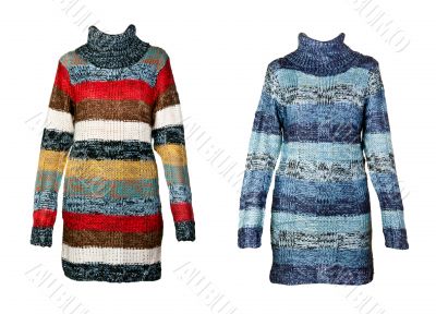 collage of the two female striped sweater