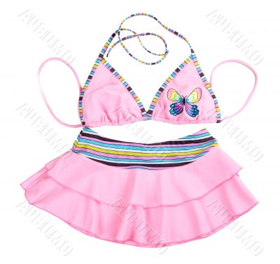 pink leotard with patterned butterflies