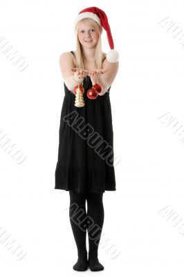 Young beautiful girl in a Santa hat
