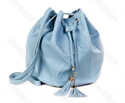 blue leather handbag fashionable women