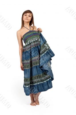 beautiful girl in jeans sarafan